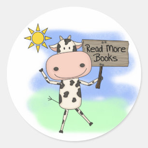 Adesivo Redondo Vaca Ler Mais Livros
