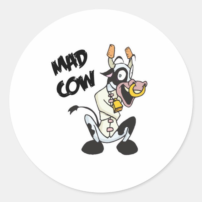 Adesivo Redondo vaca louca engraçada (Frente)
