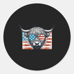 Adesivo Redondo Vaca Lover Usa Bandeira 4 De Julho Highland Cow Da