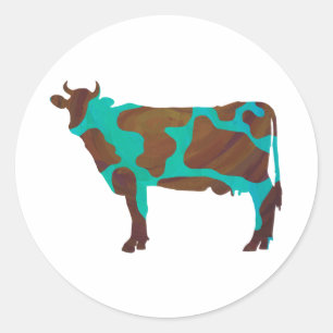 Adesivo Redondo Vaca Marrom e teal Silhouette