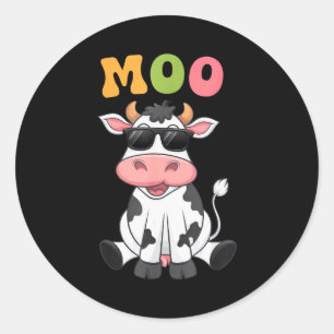 Adesivo Redondo Vaca Moo Groovy - Vaca de Fazendeiro Engraçada Hom