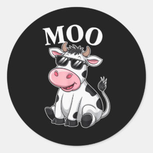 Adesivo Redondo Vaca Moo - Vaca Engraçada Fazendeiro Para Homens M