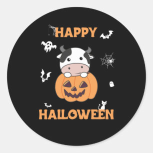 Adesivo Redondo Vaca Na Pumpkin Cuecas Feliz Dia das Bruxas
