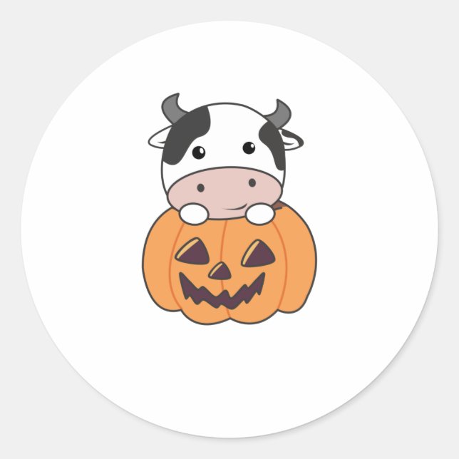 Adesivo Redondo Vaca Na Pumpkin Cuecas Feliz Dia das Bruxas (Frente)