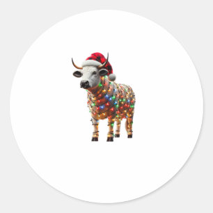 Adesivo Redondo Vaca Natal Santa Hat Buffalo Xadrez Xmas Vaca Lov