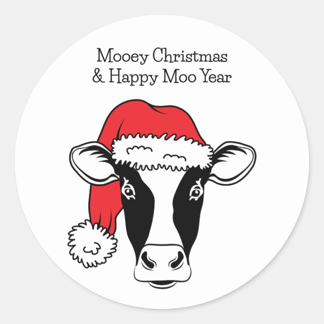 Adesivo Redondo Vaca negra e branca, Natal engraçado (Frente)