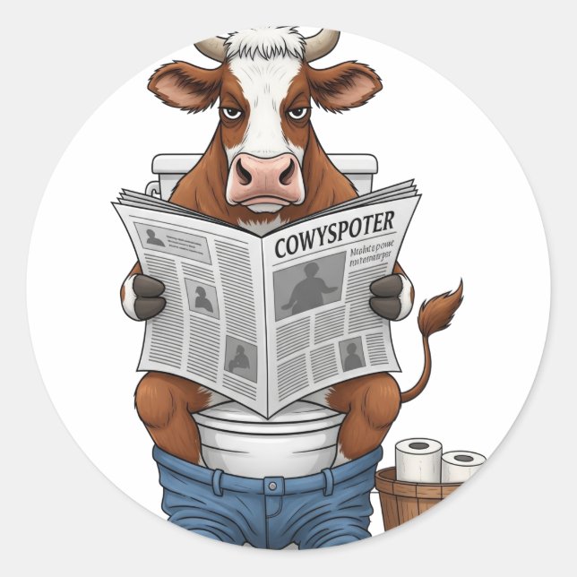 Adesivo Redondo Vaca no banheiro, Fazenda engraçado (Frente)
