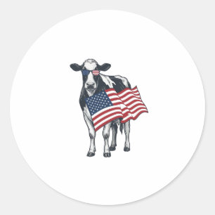 Adesivo Redondo Vaca Patriótica Bandeira Americana Desenho Vintage
