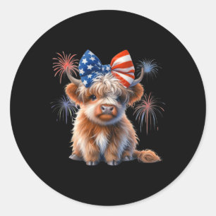 Adesivo Redondo Vaca Patriótica Highland Coquette 4 De Julho Farme