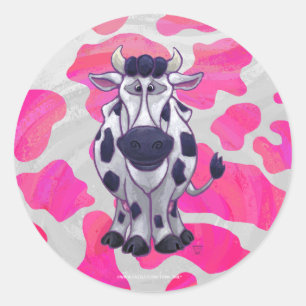 Adesivo Redondo Vaca Rosa e Branca