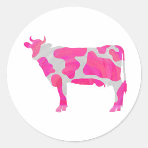 Adesivo Redondo Vaca, rosa quente e silhueta branca