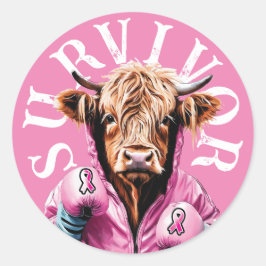 Adesivo Redondo Vaca Rosa Sobrevivente do Câncer da Mama