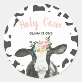 Adesivo Redondo Vaca Sagrada Estou Um Gingham Floral Rosa de Anive
