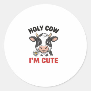Adesivo Redondo Vaca Sagrada Eu Sou Fofa Vaca Engraçada Desenho Vi