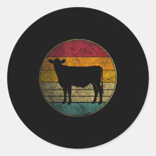 Adesivo Redondo Vaca - Silhueta Retro Antiga Desgastada 60s 70s