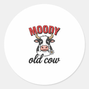 Adesivo Redondo Vaca Velha Mal-Humorada Camisa Vintage Engraçada d