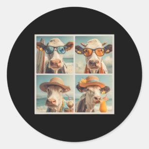 Adesivo Redondo Vacas Legais Com Óculos de Sol Praia Vaca Animais 