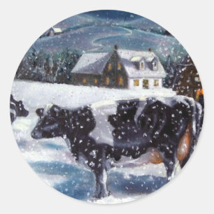 ADESIVO REDONDO VACAS: NATAL: NEVE: ARTE: HOLTEIN