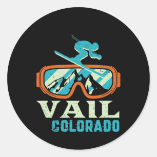 Adesivo Redondo Vail Colorado Mountain Vintage Retro Skiing E Sn