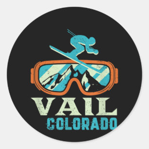 Adesivo Redondo Vail Colorado Mountain Vintage Retro Skiing E Sn