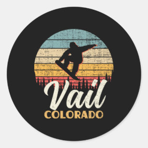 Adesivo Redondo Vail Snowboard Colorado Vintage Mountain Retro
