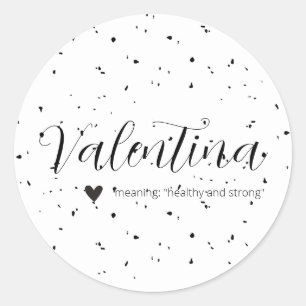 Adesivo Redondo Valentina Name Meaning Minimal Modern Black White