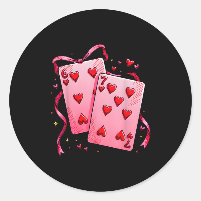 Adesivo Redondo Valentine 6 7 Valentine's Day Matching Playing Car (Frente)