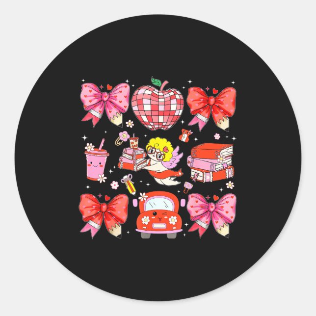 Adesivo Redondo Valentine Cupid Coquette Pink Bow Apple Books Teac (Frente)