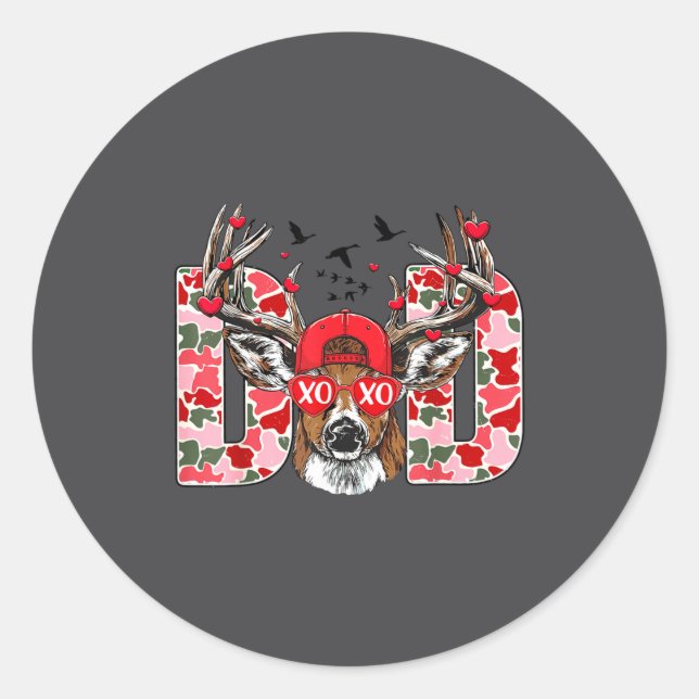 Adesivo Redondo Valentine Dad Camo Deer Buck Hunting Matching Vale (Frente)