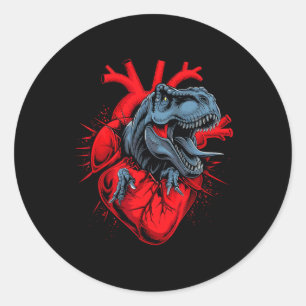 Adesivo Redondo Valentine Day T-rex Heartbeat Roar Love
