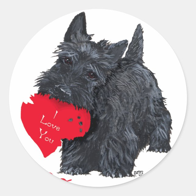 Adesivo Redondo Valentine de Terrier Escocês (Frente)