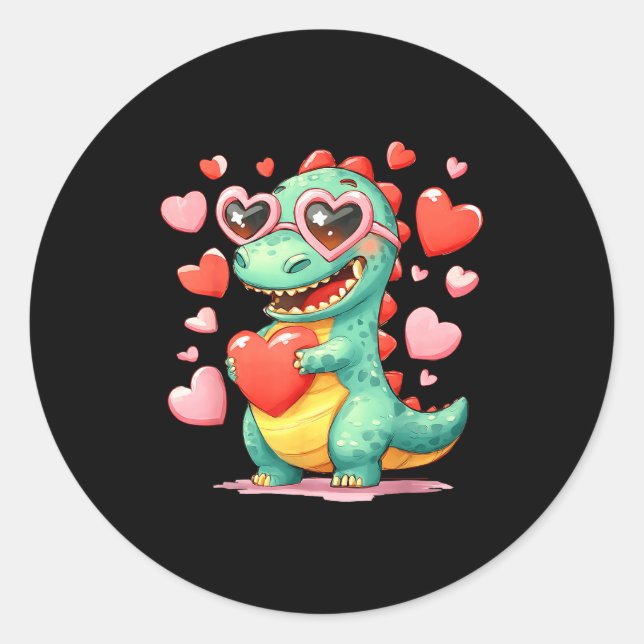 Adesivo Redondo Valentine Dinosaur Trex Holding Heart Girl Sunl Bo (Frente)