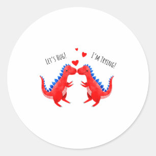 Adesivo Redondo Valentine Dinossauro Engraçado Abraçando Coração T