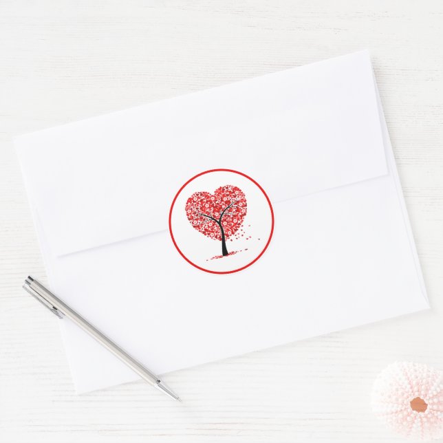 Adesivo Redondo Valentine Heart Tree Floral Sticker  (Envelope)