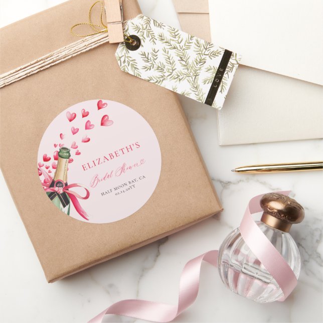Adesivo Redondo Valentine Hearts Bubbly Whimsical Bridal Shower (Presentear)