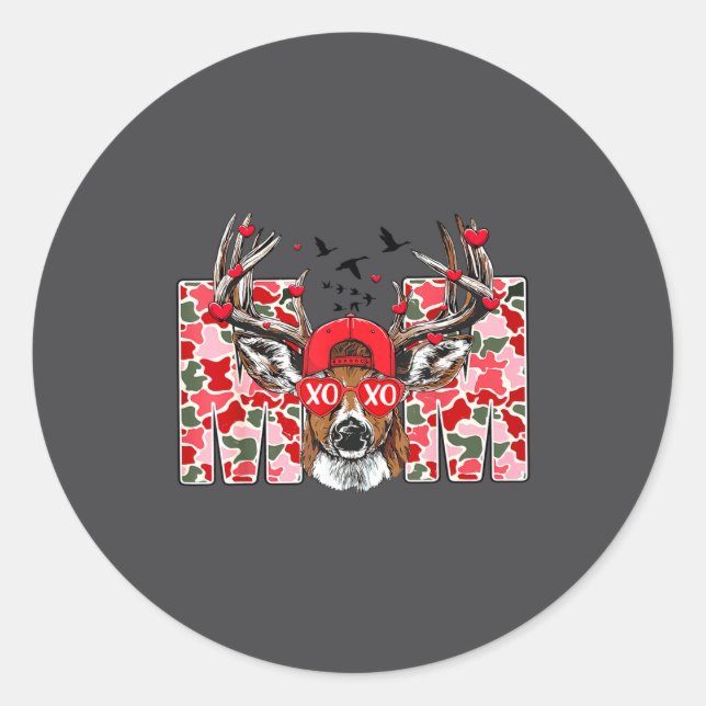 Adesivo Redondo Valentine Mom Camo Deer Buck Hunting Matching Vale (Frente)