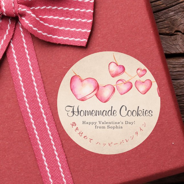Adesivo Redondo Valentine Pink Heart Garland Kraft Paper Bakery (Criador carregado)