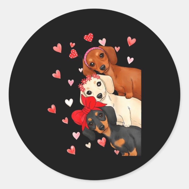 Adesivo Redondo Valentine’s Day Dog Cute Dachshund Dogs For Dog Mo (Frente)