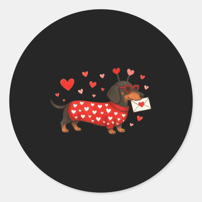 Adesivo Redondo Valentine’s Day Dog Cute Dachshund Dogs For Dog Mo (Frente)