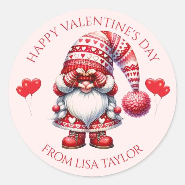 Adesivo Redondo Valentine’s Day Gnome Sticker  (Frente)