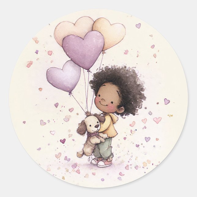 Adesivo Redondo Valentine Stickers – African American Toddler (Frente)