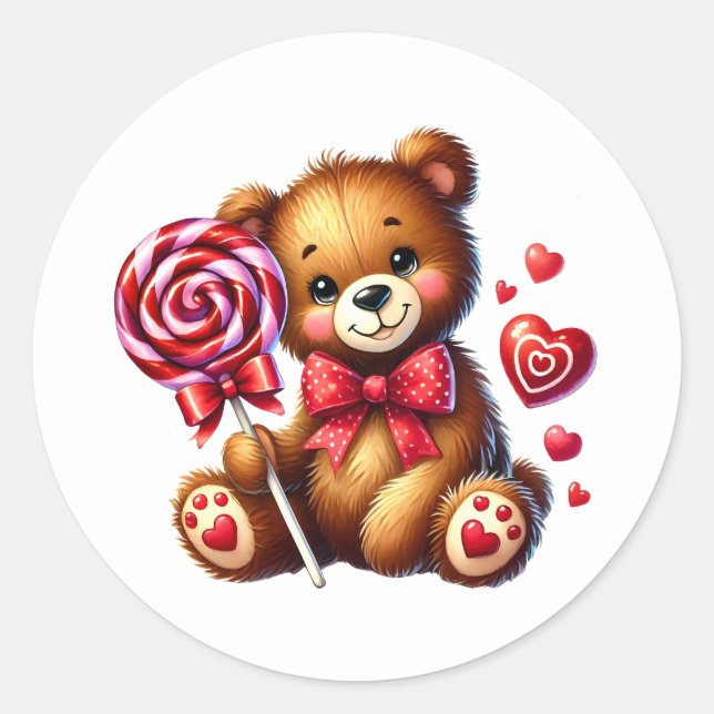Adesivo Redondo Valentine Teddy Stickers (Frente)