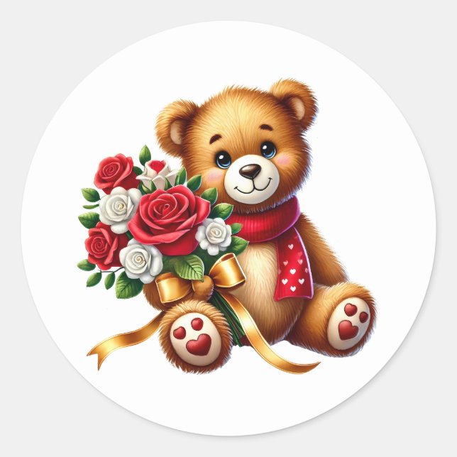 Adesivo Redondo Valentine Teddy Stickers (Frente)
