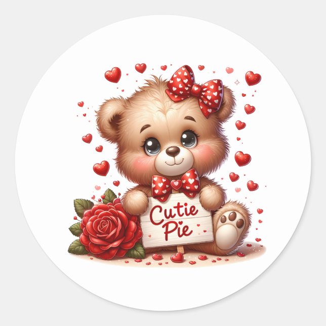 Adesivo Redondo Valentine Teddy Stickers (Frente)
