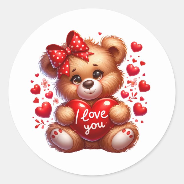 Adesivo Redondo Valentine Teddy Stickers (Frente)