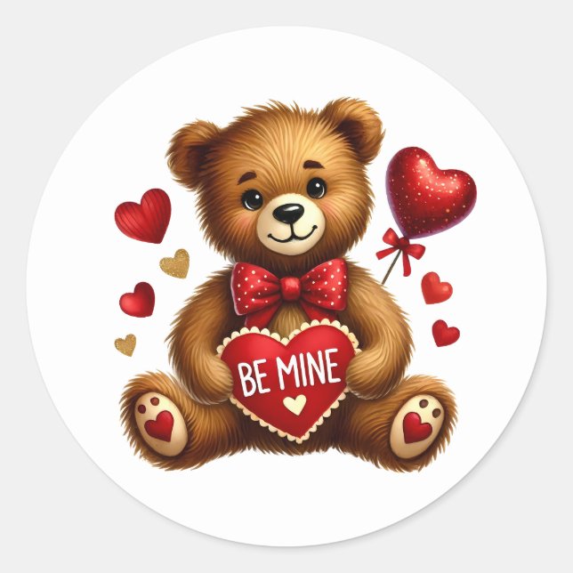 Adesivo Redondo Valentine Teddy Stickers (Frente)