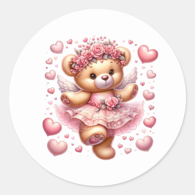 Adesivo Redondo Valentine Teddy Stickers (Frente)