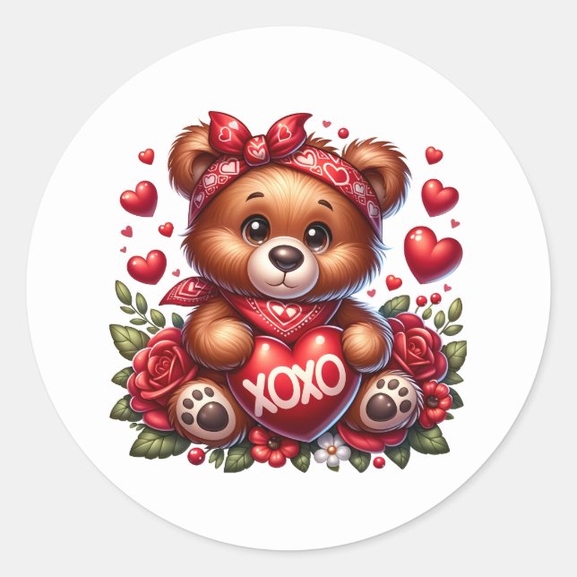 Adesivo Redondo Valentine Teddy Stickers (Frente)