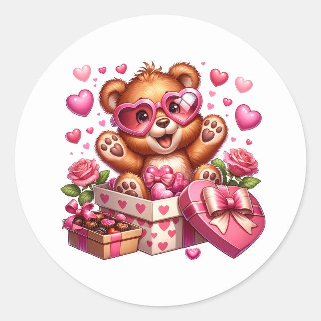 Adesivo Redondo Valentine Teddy Stickers (Frente)