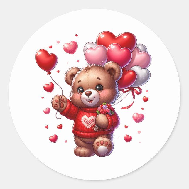 Adesivo Redondo Valentine Teddy Stickers (Frente)